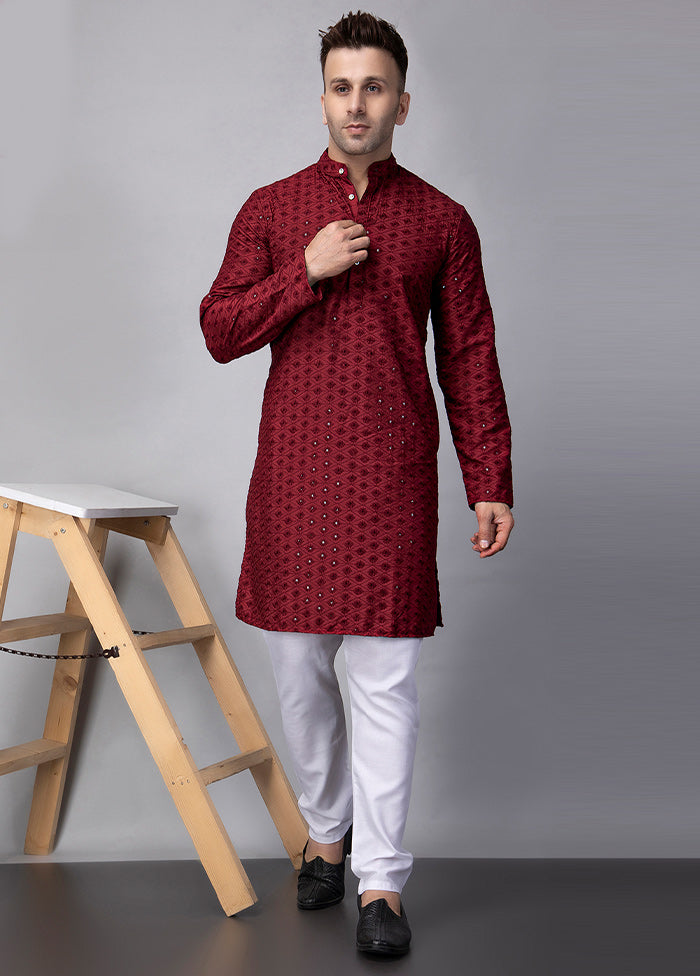 2 Pc Maroon Viscose Kurta Pajama Set