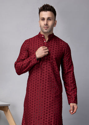 2 Pc Maroon Viscose Kurta Pajama Set