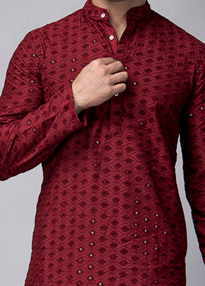 2 Pc Maroon Viscose Kurta Pajama Set