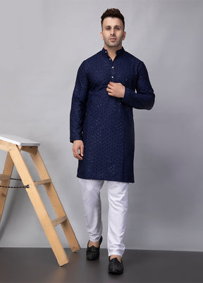 2 Pc Navy Blue Viscose Kurta Pajama Set