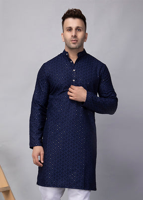 2 Pc Navy Blue Viscose Kurta Pajama Set