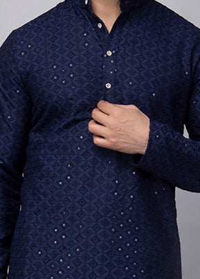 2 Pc Navy Blue Viscose Kurta Pajama Set