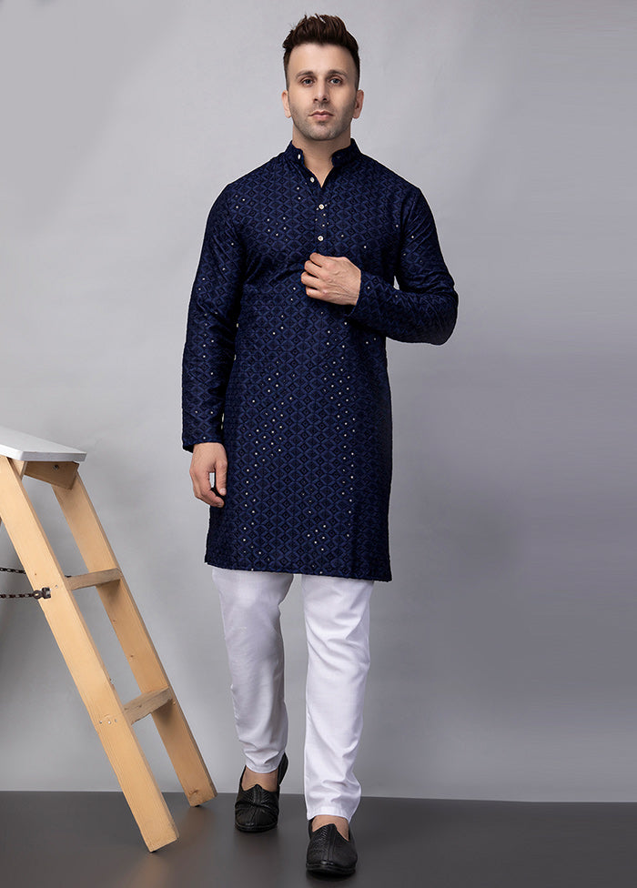 2 Pc Navy Blue Viscose Kurta Pajama Set