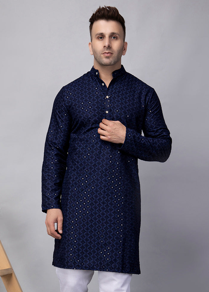 2 Pc Navy Blue Viscose Kurta Pajama Set