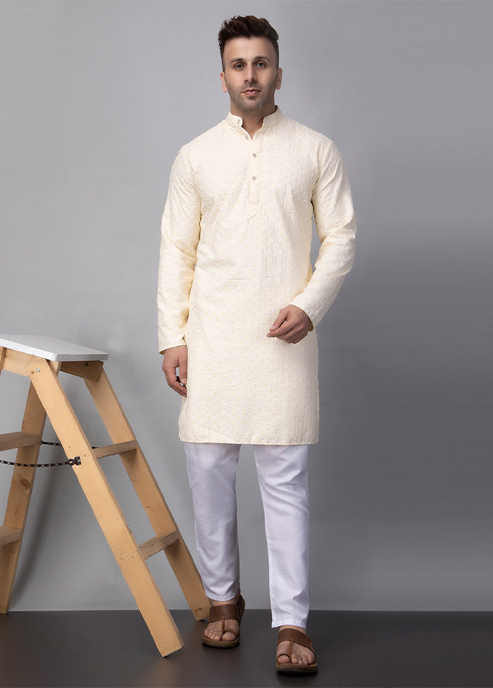 2 Pc Cream Viscose Kurta Pajama Set