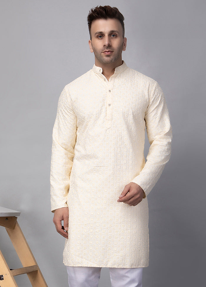 2 Pc Cream Viscose Kurta Pajama Set