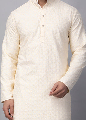 2 Pc Cream Viscose Kurta Pajama Set