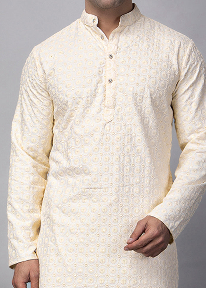 2 Pc off White Viscose Kurta Pajama Set