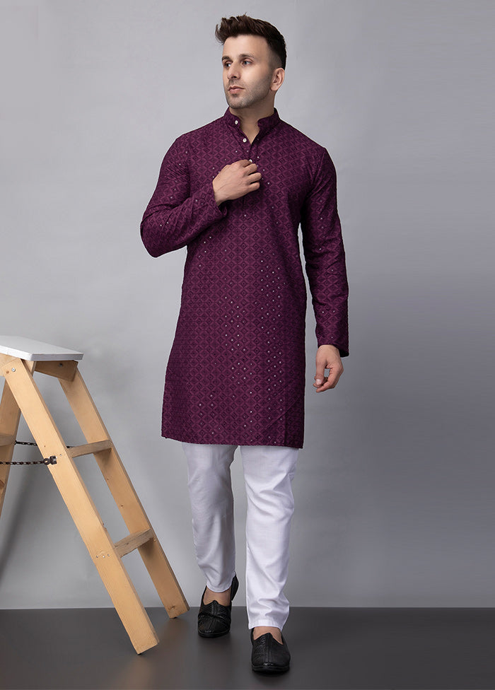 2 Pc Purple Viscose Kurta Pajama Set