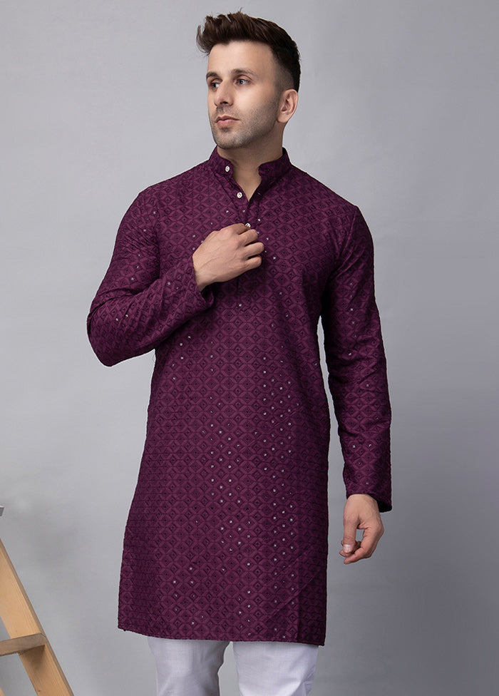 2 Pc Purple Viscose Kurta Pajama Set