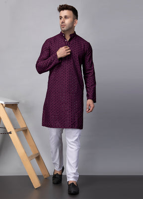 2 Pc Purple Viscose Kurta Pajama Set