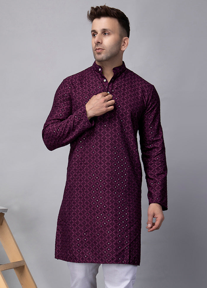 2 Pc Purple Viscose Kurta Pajama Set