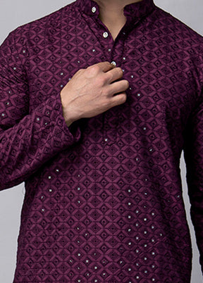 2 Pc Purple Viscose Kurta Pajama Set