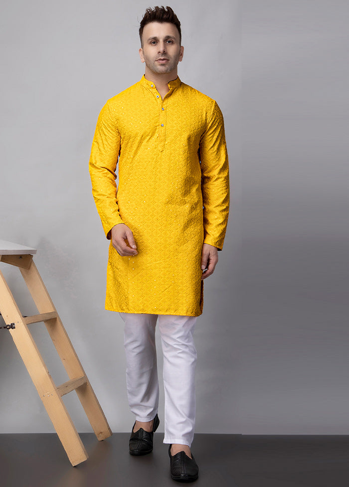 2 Pc Yellow Viscose Kurta Pajama Set