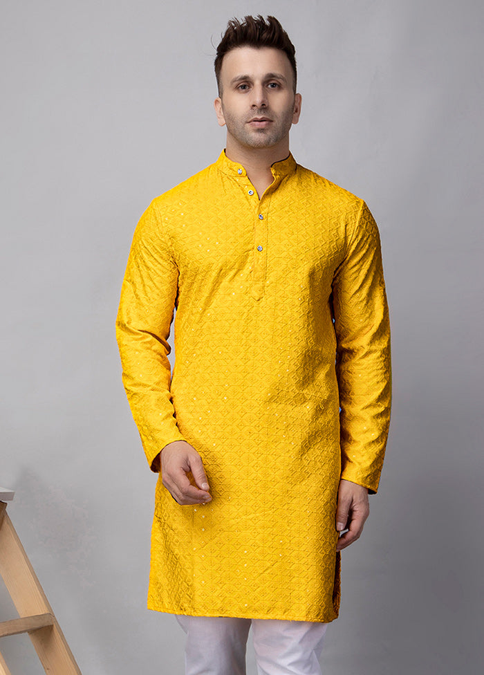 2 Pc Yellow Viscose Kurta Pajama Set