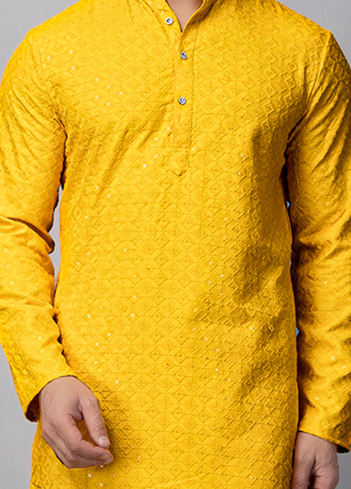 2 Pc Yellow Viscose Kurta Pajama Set