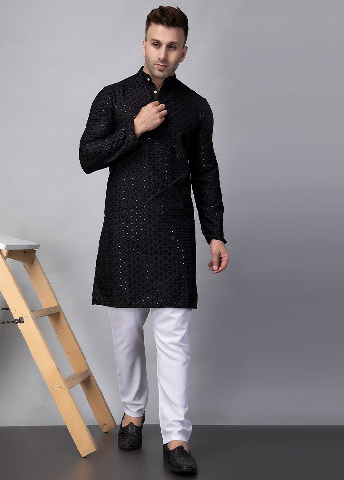 2 Pc Black Viscose Kurta Pajama Set