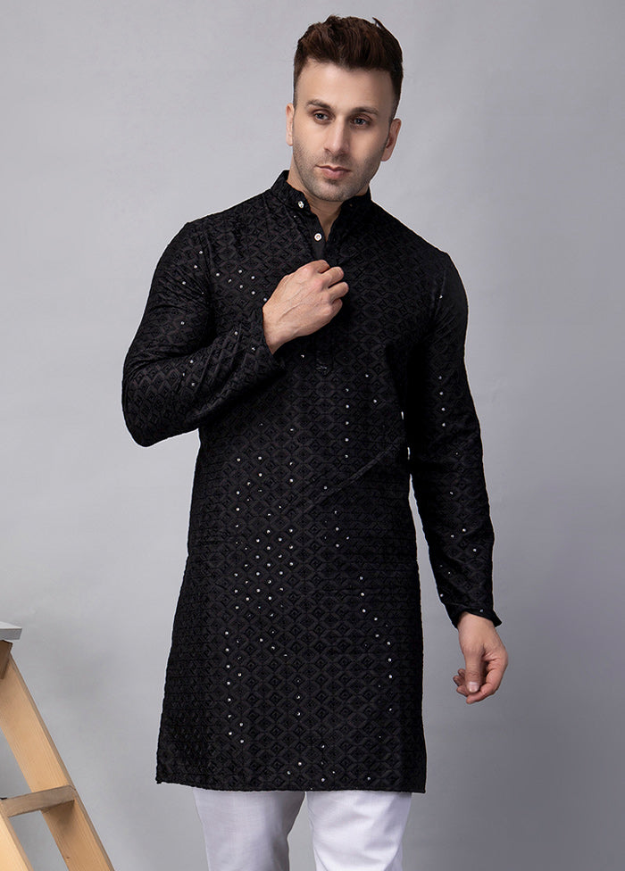 2 Pc Black Viscose Kurta Pajama Set