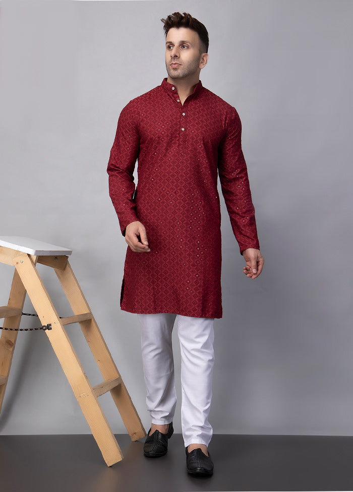 2 Pc Maroon Viscose Kurta Pajama Set