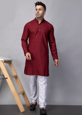 2 Pc Maroon Viscose Kurta Pajama Set