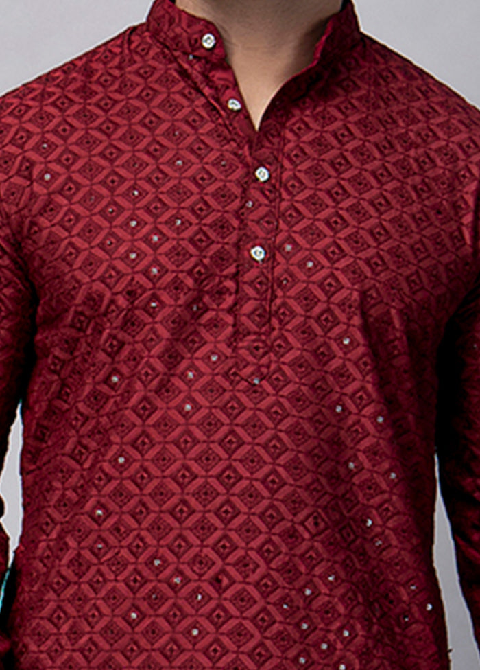 2 Pc Maroon Viscose Kurta Pajama Set