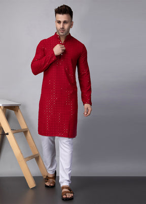 2 Pc red Viscose Kurta Pajama Set