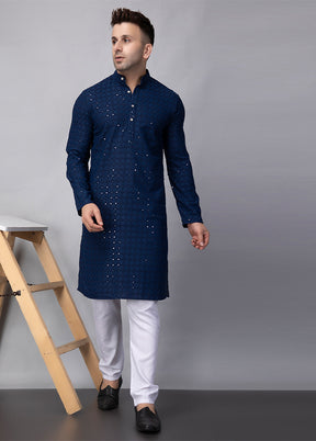 2 Pc Navy Blue Viscose Kurta Pajama Set