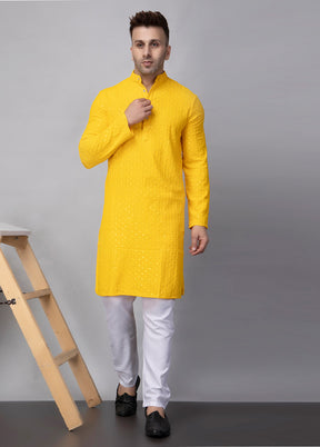 2 Pc Yellow Viscose Kurta Pajama Set