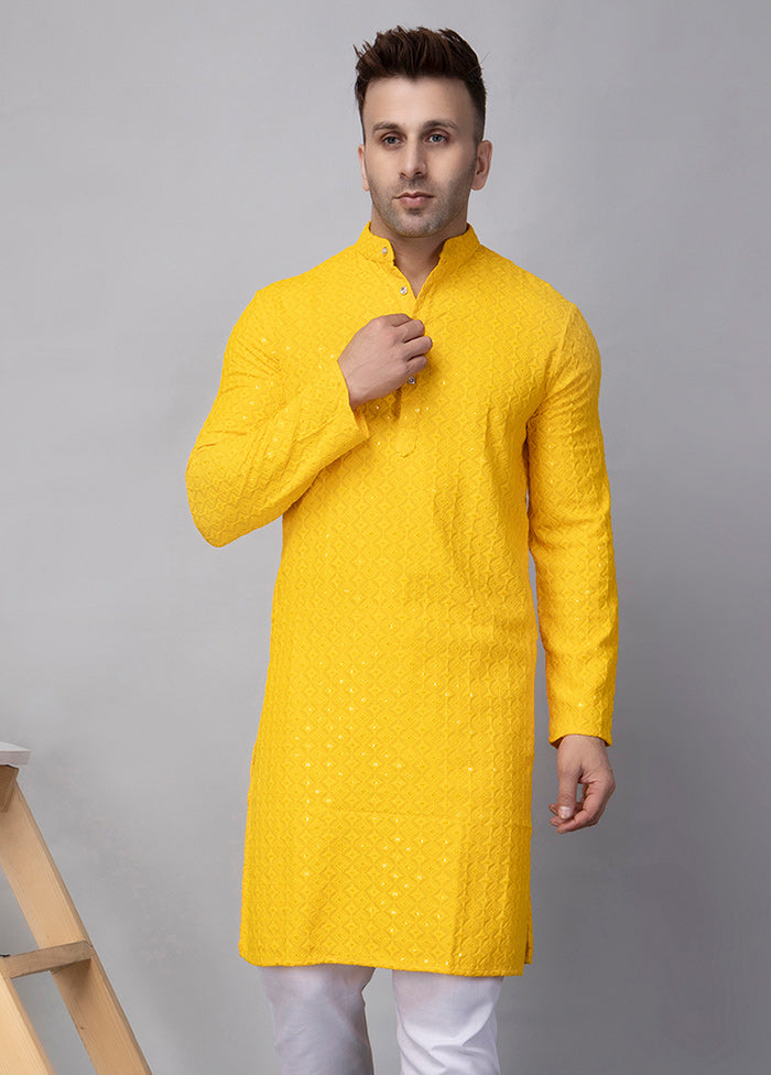 2 Pc Yellow Viscose Kurta Pajama Set