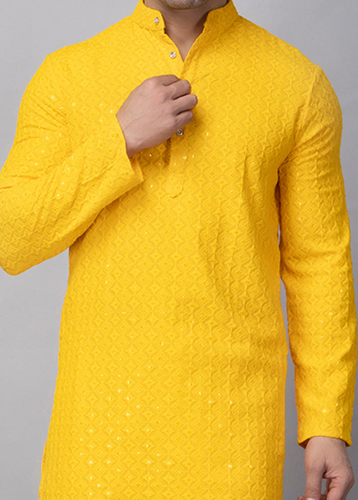 2 Pc Yellow Viscose Kurta Pajama Set