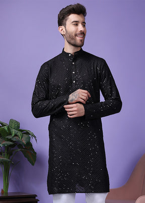 2 Pc Black Silk Kurta Pajama Set