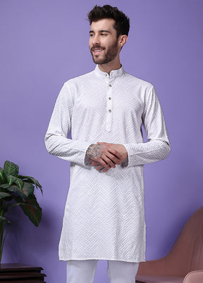 2 Pc White Silk Kurta Pajama Set