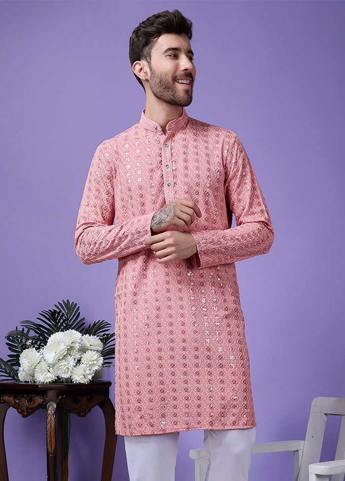 2 Pc Pink Silk Kurta Pajama Set