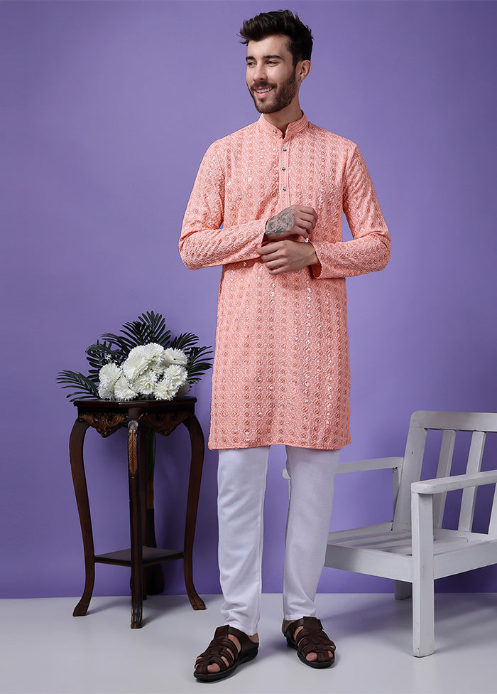 2 Pc Pink Silk Kurta Pajama Set