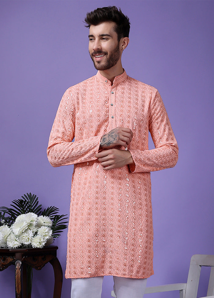 2 Pc Pink Silk Kurta Pajama Set