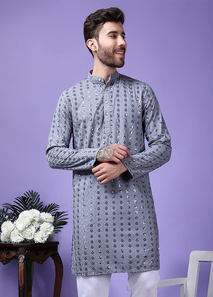 2 Pc Grey Silk Kurta Pajama Set