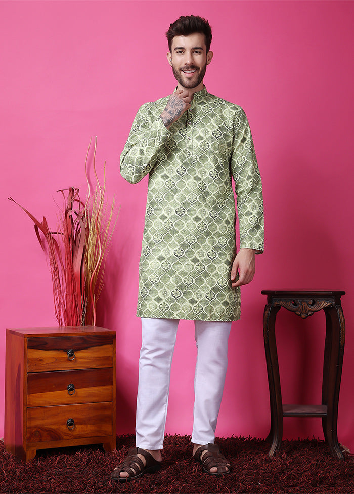 2 Pc Green Silk Kurta Pajama Set