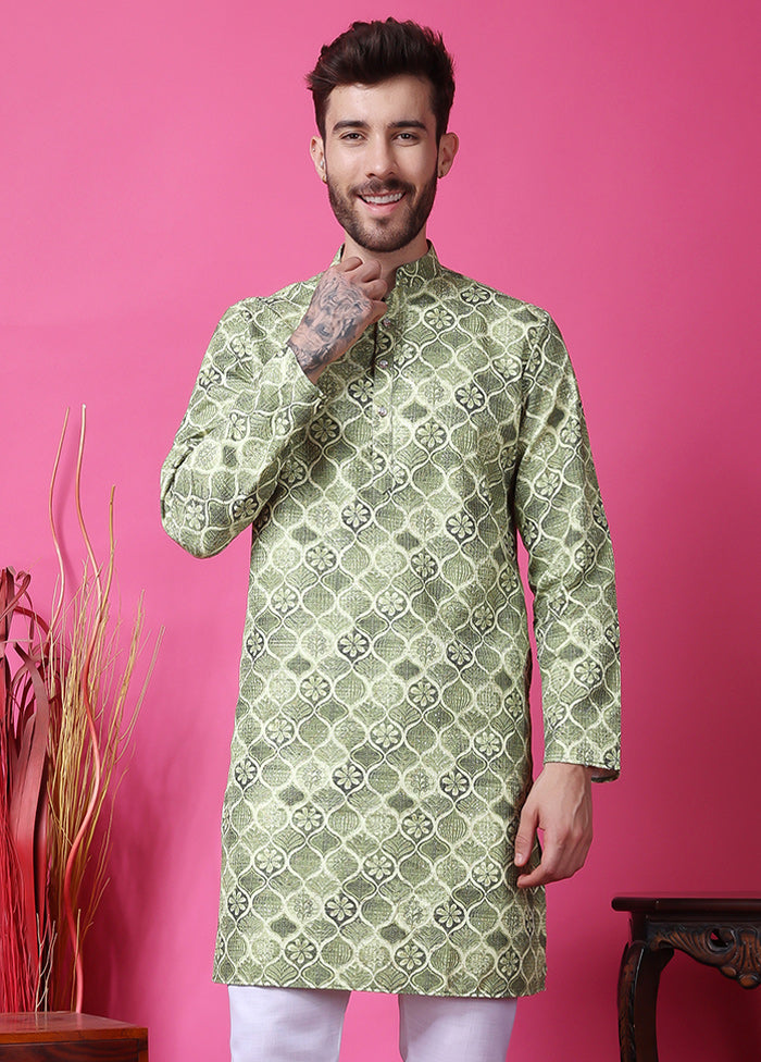 2 Pc Green Silk Kurta Pajama Set