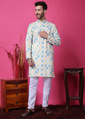 2 Pc White Silk Kurta Pajama Set