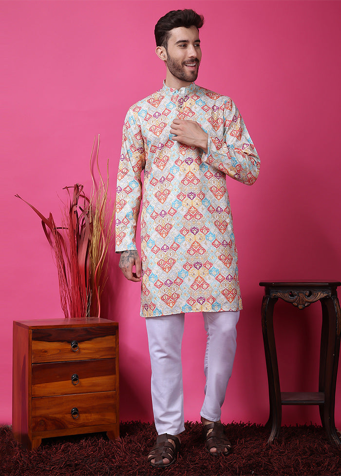 2 Pc Multicolor Silk Kurta Pajama Set