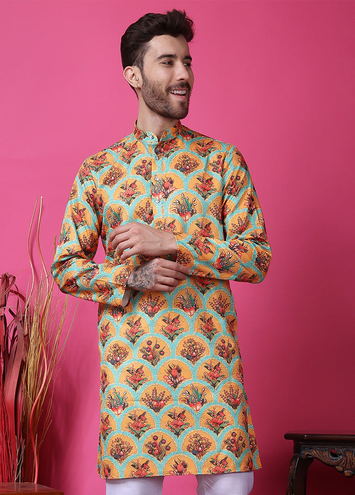 2 Pc Multicolor Silk Kurta Pajama Set