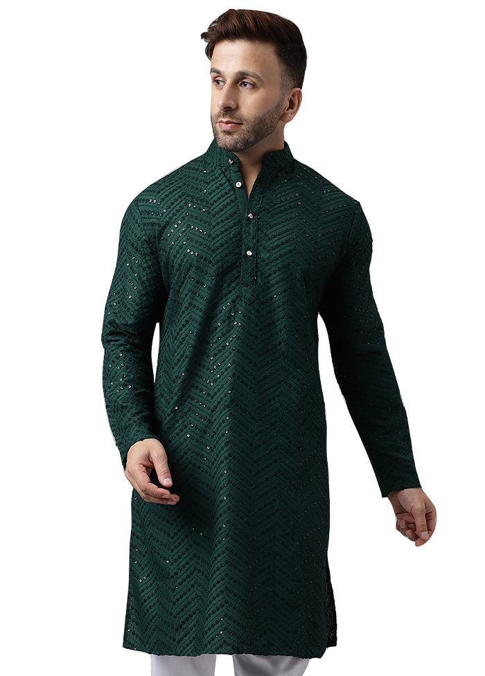 2 Pc Green Silk Kurta Pajama Set