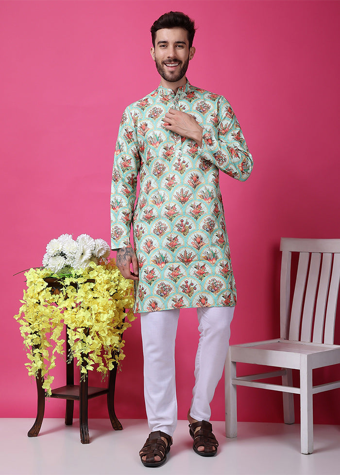 2 Pc Sky Blue Silk Kurta Pajama Set