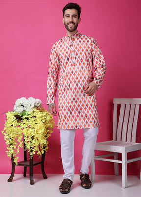 2 Pc White Silk Kurta Pajama Set