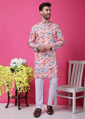 2 Pc Multicolor Silk Kurta Pajama Set