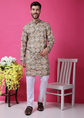 2 Pc Multicolor Silk Kurta Pajama Set