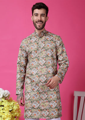 2 Pc Multicolor Silk Kurta Pajama Set