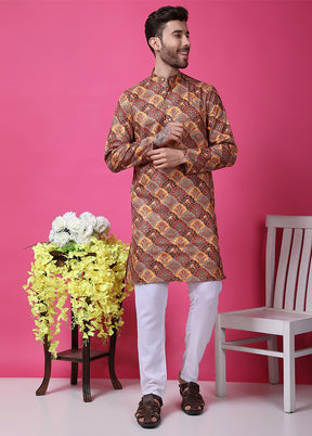 2 Pc Multicolor Silk Kurta Pajama Set