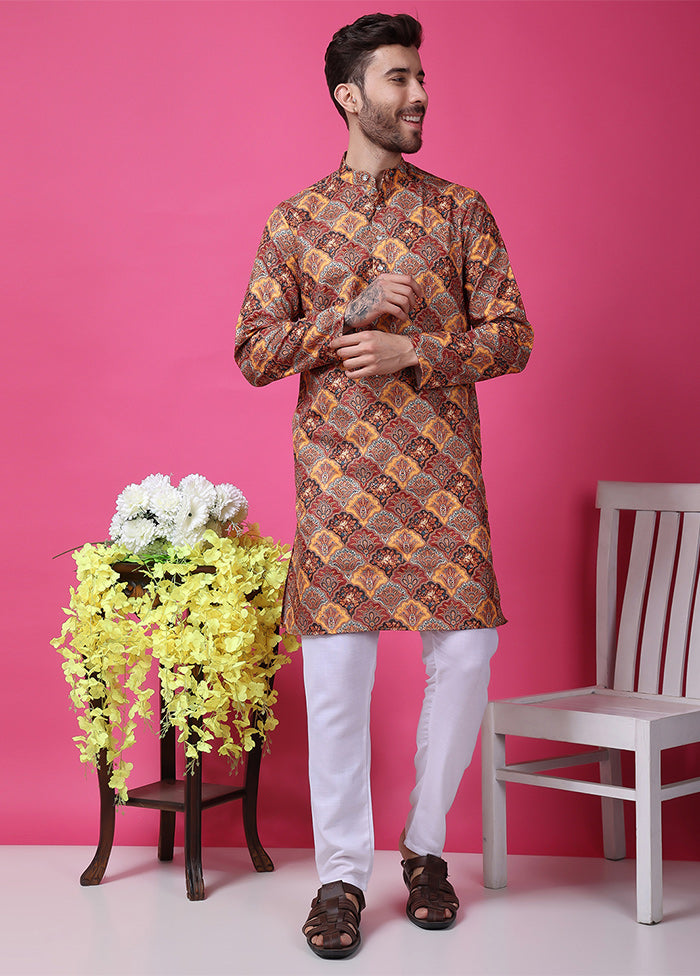 2 Pc Multicolor Silk Kurta Pajama Set