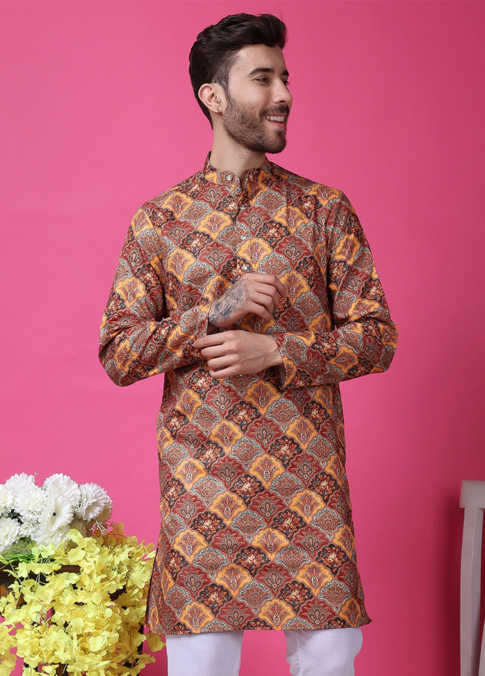 2 Pc Multicolor Silk Kurta Pajama Set